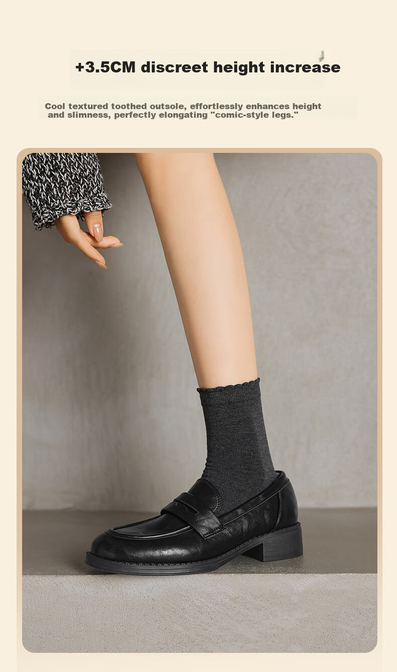 DAPHNE British Style Black Leather Shoes for Women, 2026 New Summer Thick Mid-Heel Loafers, Commuter Work Slip-On Flats 6