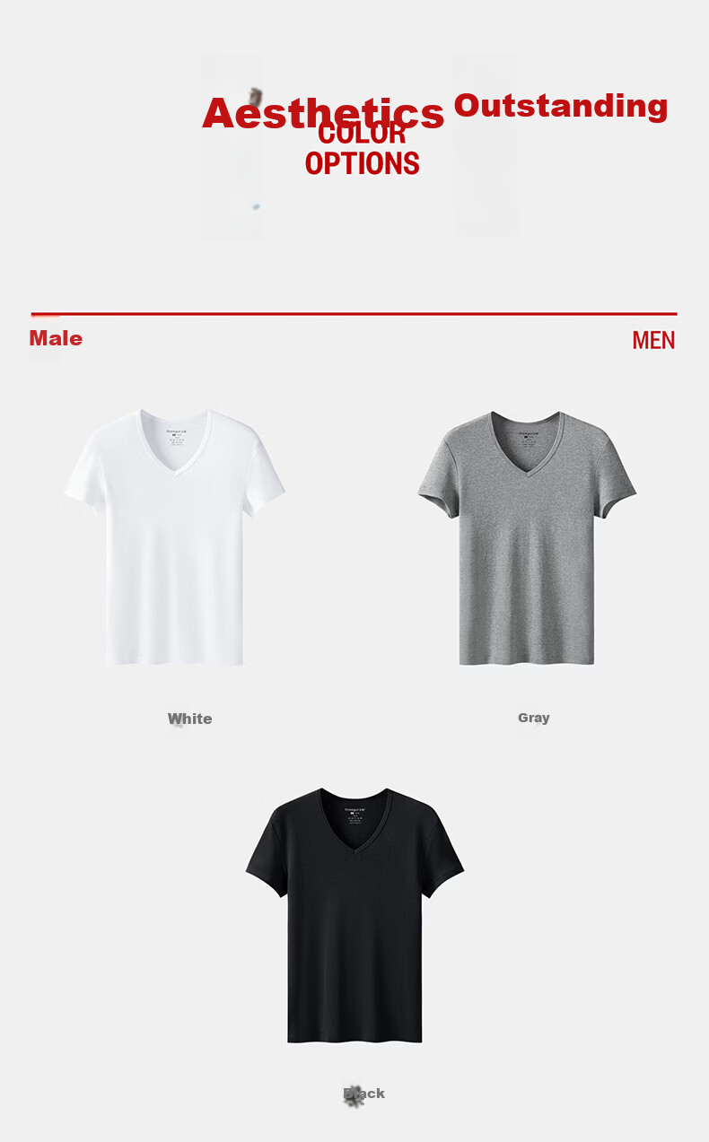 Threegun Men's V-Neck T-Shirt [7A Original Yarn Antibacterial] Pure Cotton Ribbed Stretch Basic Short Sleeve Undershirt (2-Pack) 17