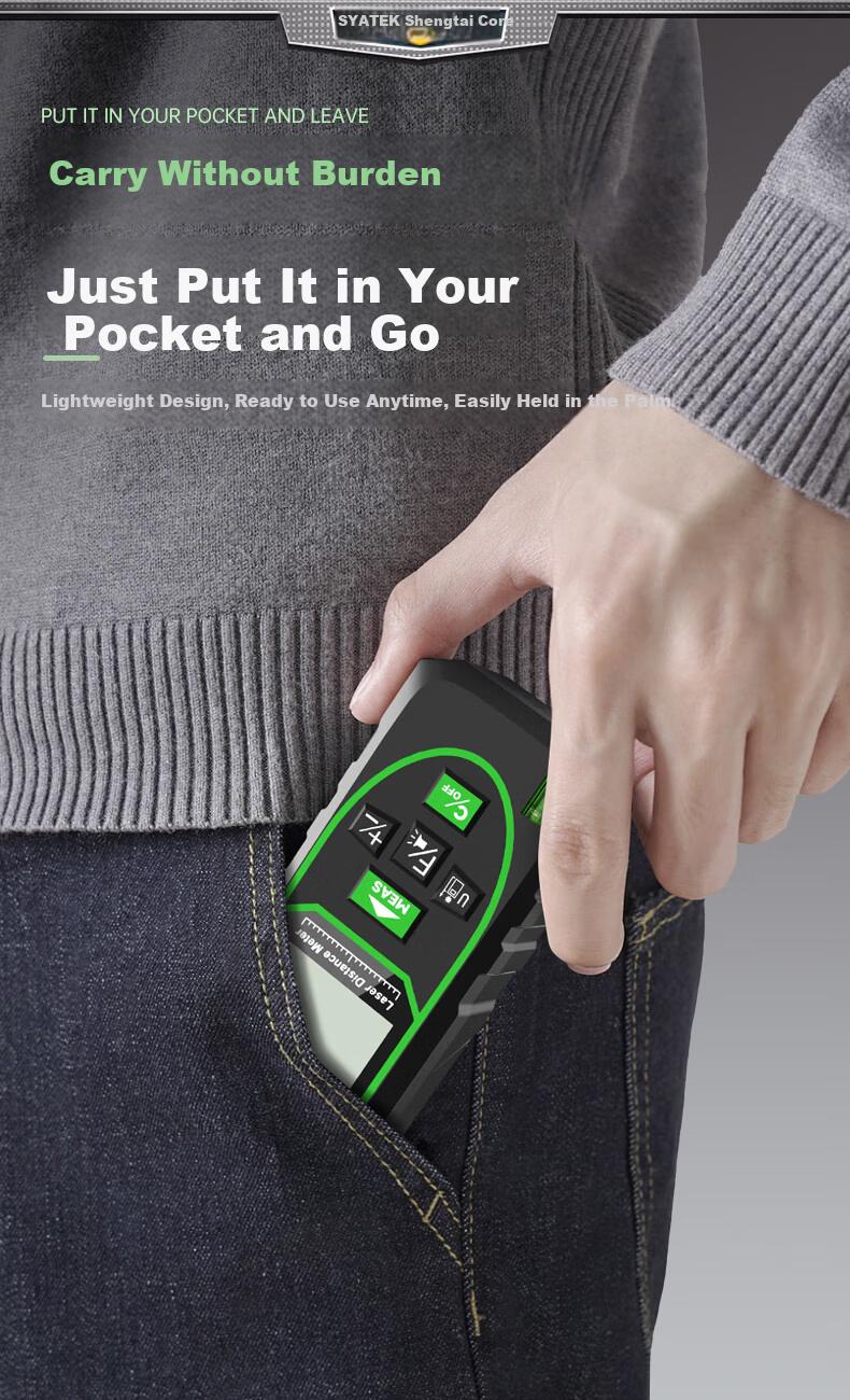 SYNTEK Laser Distance Meter High-Precision Green Light Outdoor Measuring Device Smart Handheld with Lithium Battery 70m 8