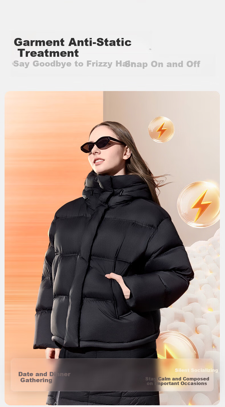 Meilicheng [Tan Jianci Same Style] Women's Down Jacket Warm Winter Goose Down Short Coat 007 Obsidian Black M 8