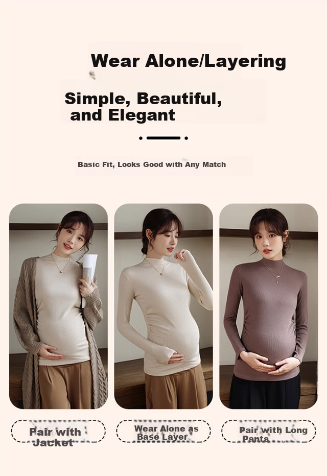 Xueqiman Maternity Base Shirt Women's Spring Half Turtleneck Antibacterial Casual Comfortable Long Sleeve Pregnancy Top 22
