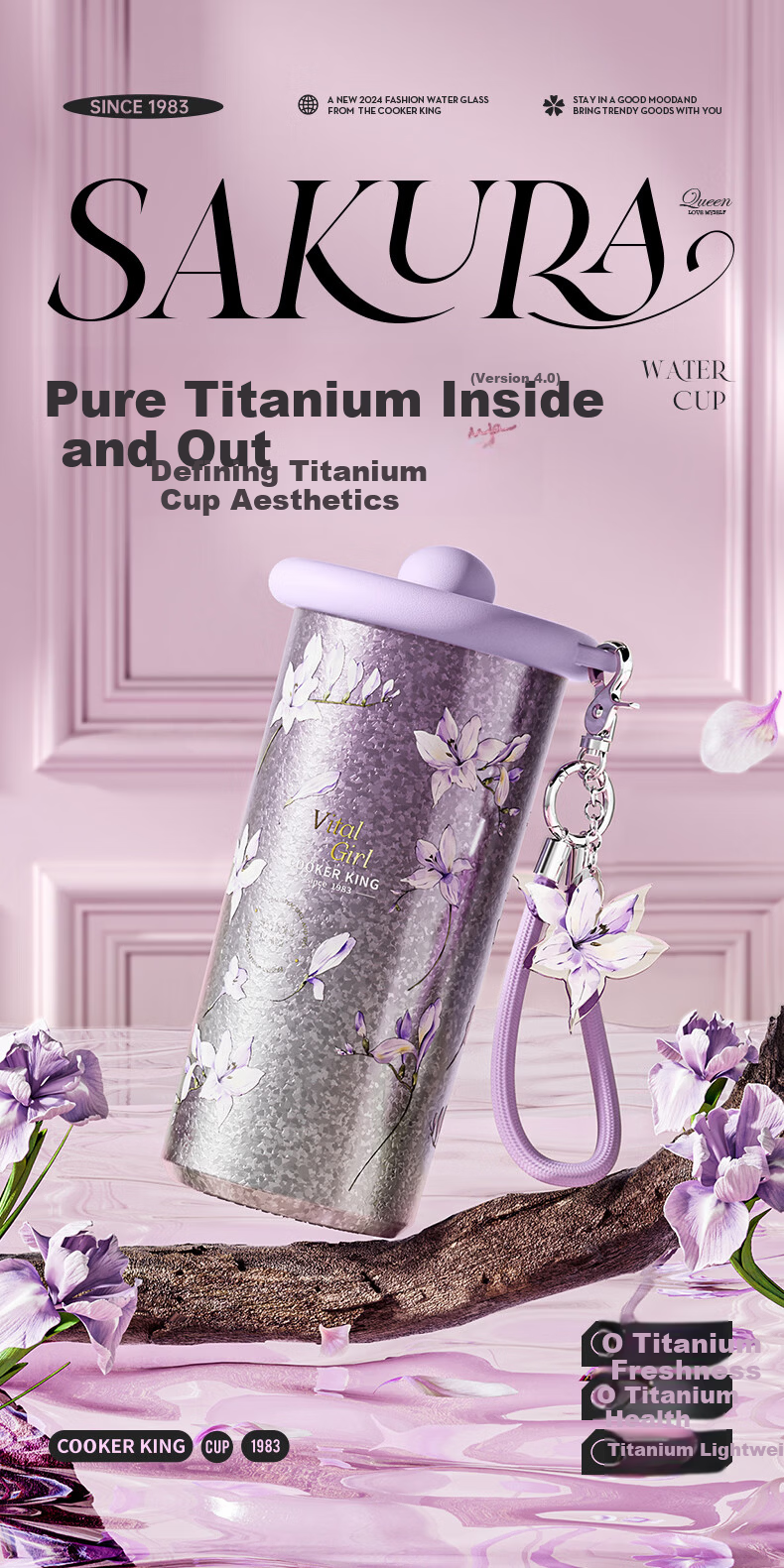 Chuida Huang Titanium Cup Gift Box Pure Titanium Insulated Cup High-Value Water Coffee Cup 520ml Alice in Wonderland 1