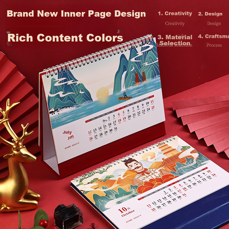 Gelite Customizable Chinese New Year Cultural Creative Festival Spring Festival Gold Foil Year of the Horse 2026 Desk Calendar Monthly Planner Self-Discipline Notebook Daily Check-in Desktop Ornament