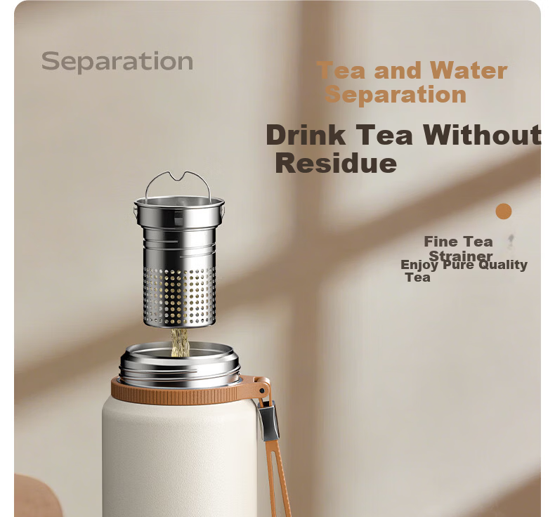 HEOSCU Large Capacity Insulated 316 Stainless Steel Water Bottle Tea Separation Steeping Cup Portable with Lid for Men and Women 7