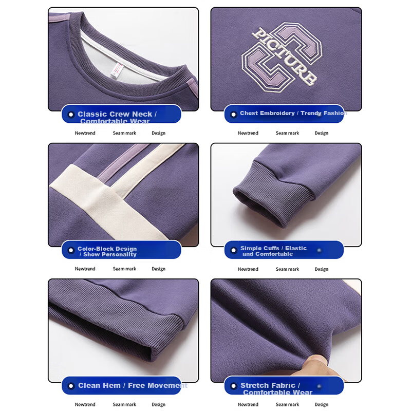 Woodpecker Women's Sports Long Sleeve Set Autumn Fashion Slim Casual Plus Size Sweatshirt Two-Piece Set Light Purple L