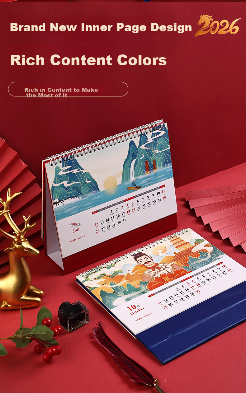Gelite Customizable Chinese New Year Cultural Creative Festival Spring Festival Gold Foil Year of the Horse 2026 Desk Calendar Monthly Planner Self-Discipline Notebook Daily Check-in Desktop Ornament  4