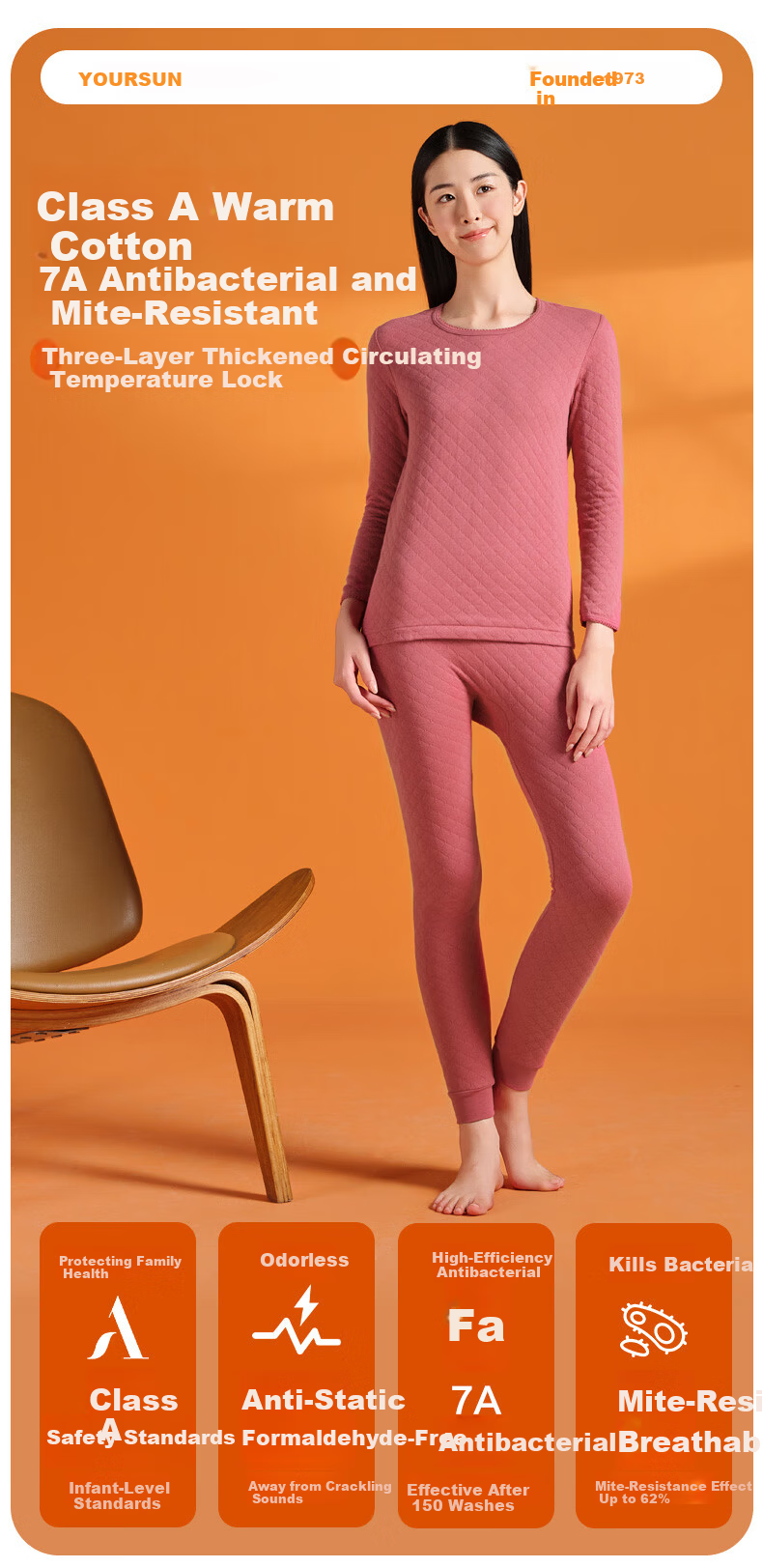 Yiershuang [Class A 3-Layer Thickened] Women's Thermal Underwear Set Antibacterial Youth 100% Cotton Autumn Top and Bottom 1