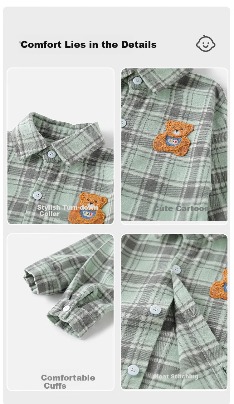 Yishuang'er Children's Shirt Spring and Autumn Boys' Polo Collar 100% Cotton Long Sleeve Baby Shirt Black and White Plaid 8