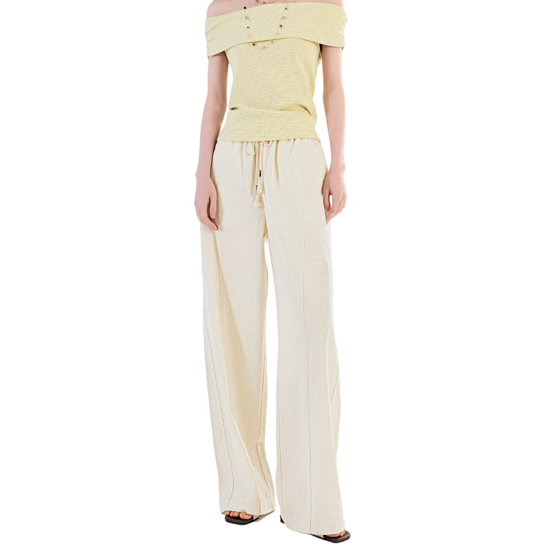 Free Style Wide-Leg Pants for Women Summer Thin 2026 New High Waist Slim Loose Linen Texture Straight Casual Trousers