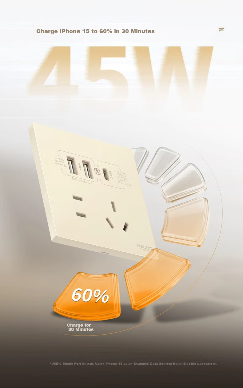 DELIXI Switch Socket CD295 Ultra-thin Matte Frosted Large Panel 86 Type Concealed Silver Osmanthus Yellow Angled Five-hole 10 Pack 17
