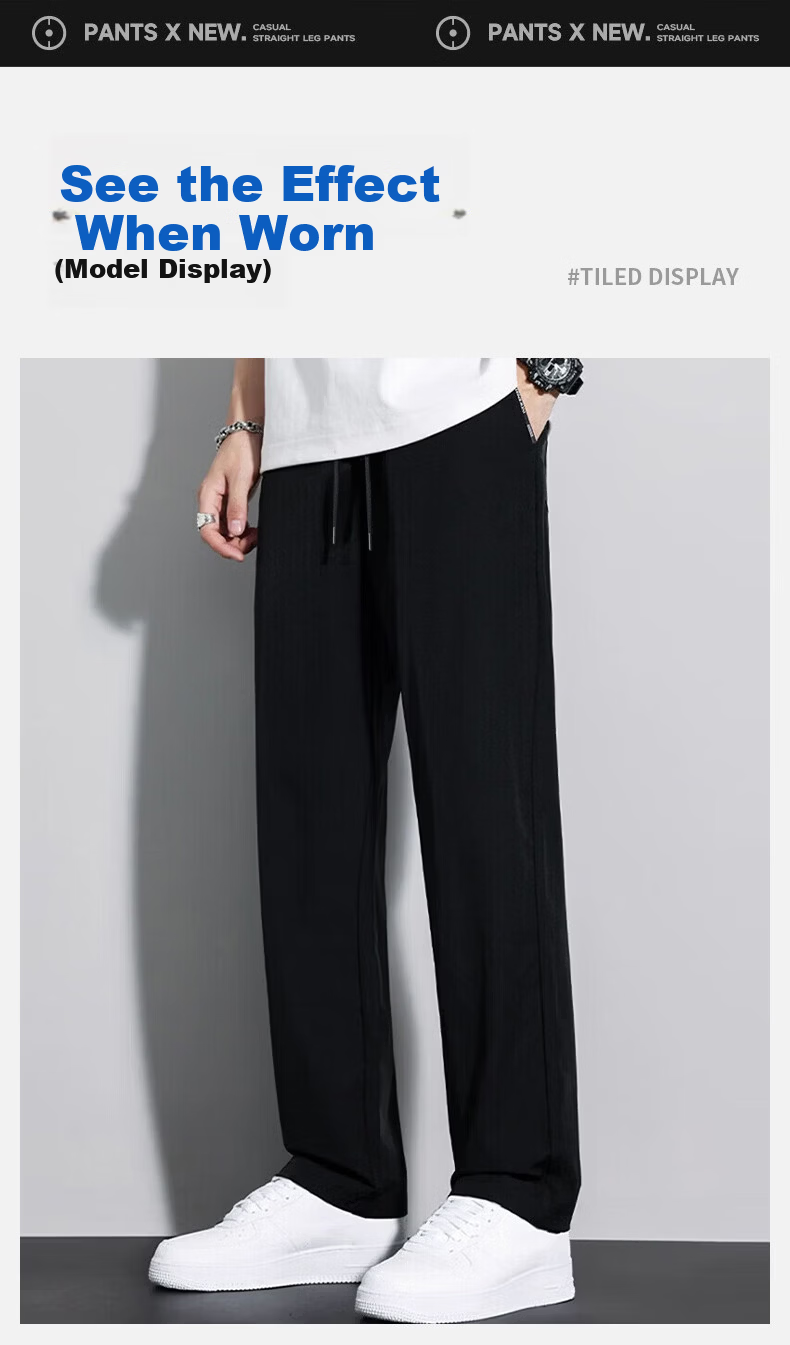 Warrior Men's Summer Thin Casual Pants Straight Wide-Leg Ice Silk Sports Versatile Long Pants 8