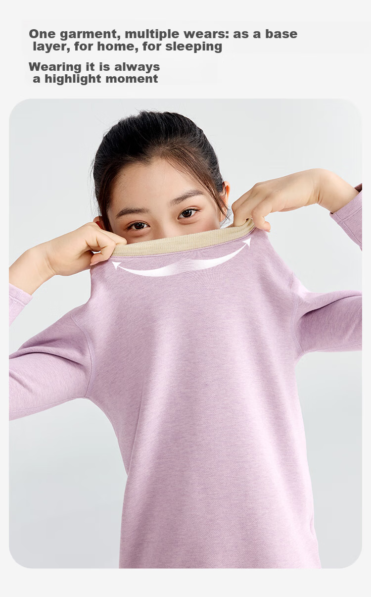 Jiusuibian Cotton Wool Children's Thermal Underwear Girls Autumn Winter Fleece Thickened High Waist Turtleneck Cotton Wool Shirt and Pants Set 10