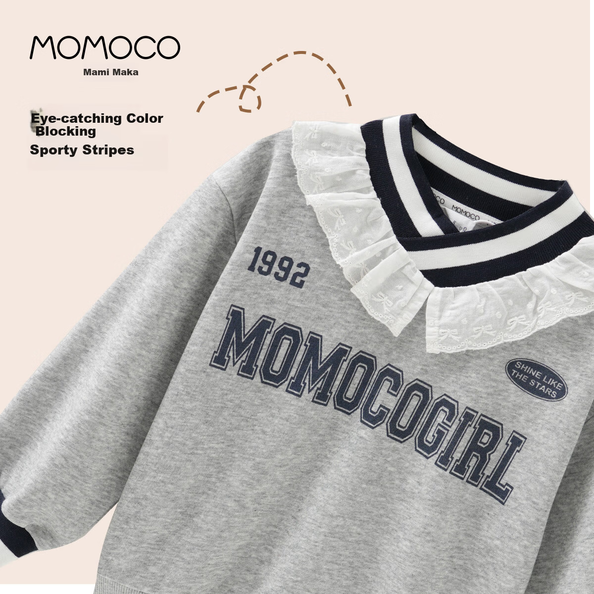 MOMOCO Girls' Sweatshirt Autumn Winter Children's Long Sleeve Stylish Sweet Ruffled Sweatshirt 01 Floral Gray Size 120