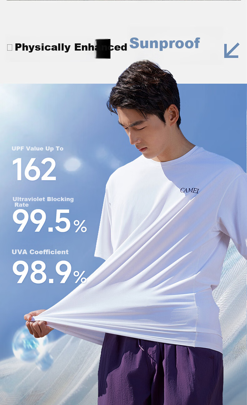 CAMEL Quick-Dry Women's Ice-Feel Sun Protection Crew Neck Short Sleeve Sports T-Shirt C26BARLG053 Morning Smoke Pink L 7