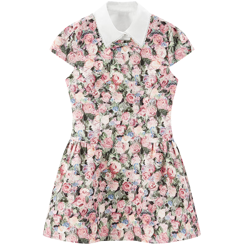 LeTing Original Printed Stiff Fabric Detachable Collar Dress Cypress Green (In Stock) L