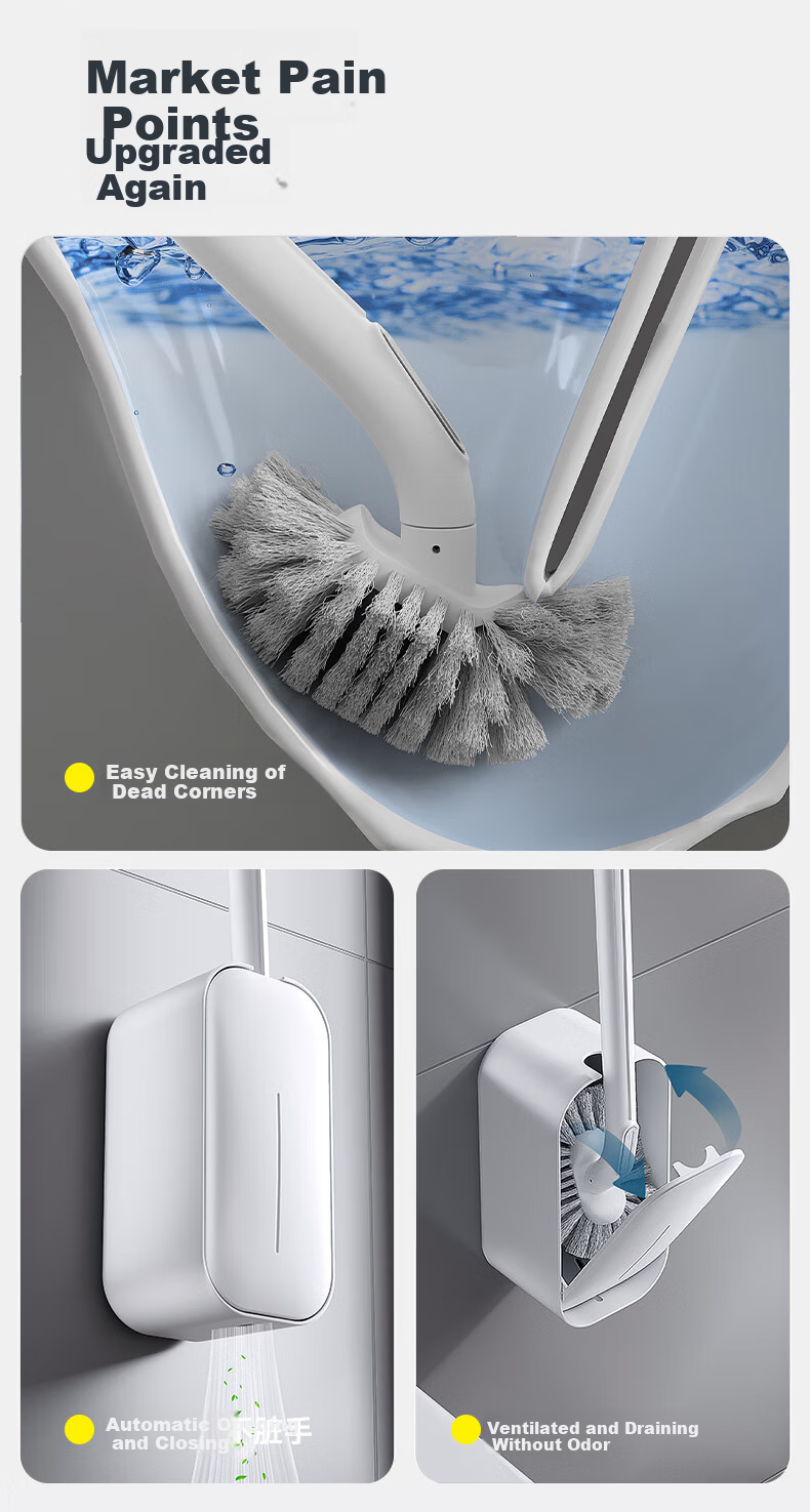 COODORA Disposable Toilet Brush Wall-Mounted No Drilling 36 Replacement Heads Cleaning Tool 3