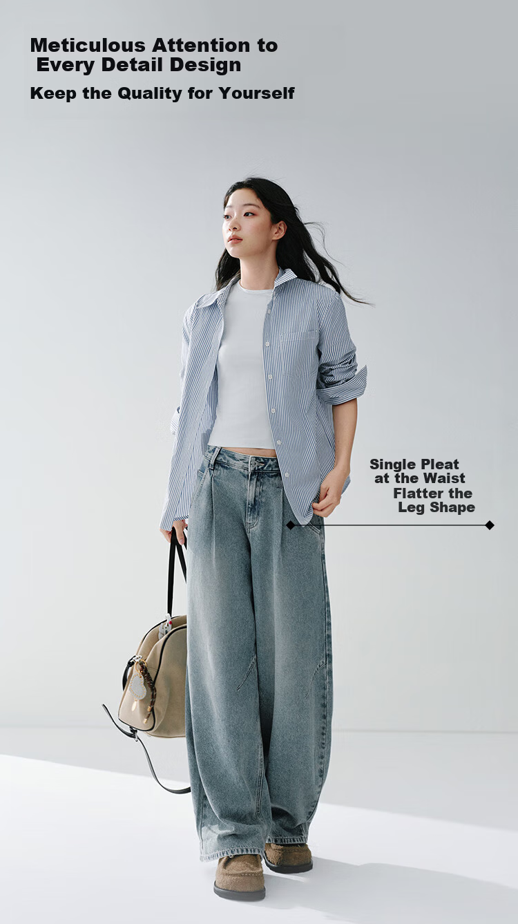 Semir Women's Spring Pleated Loose Fit Jeans 2026 American Style Wide Leg Pants 109126124002 4