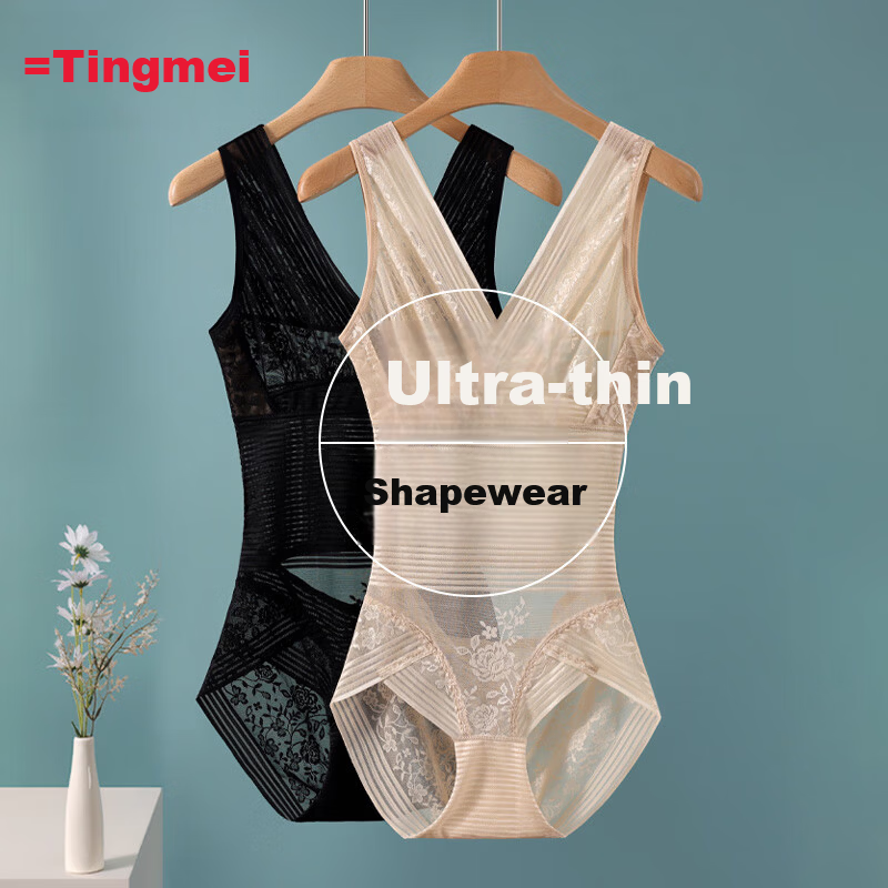 Tingmei Back-Opening One-Piece Shapewear for Women, Tummy Control, Hip Lift, Summer Ultra-Thin Lace Breathable Slimming Body Shaper, Size L