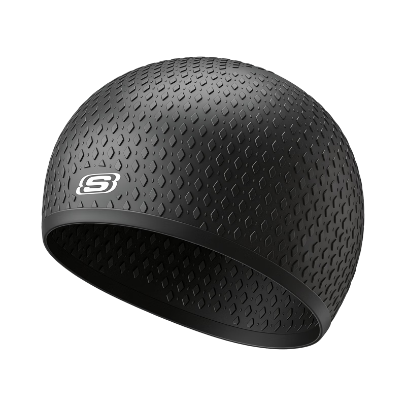 Skechers Unisex Silicone Swim Cap Non-Slip Waterproof Comfortable Long Hair Adult Swimming Cap Matte Black