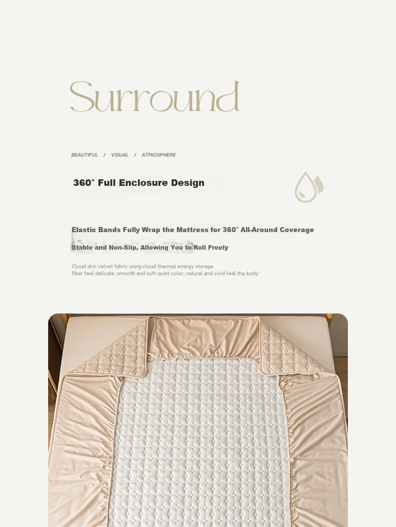 MUJI Class A Waterproof Quilted Cotton Mattress Protector 1.5x2m Khaki 14