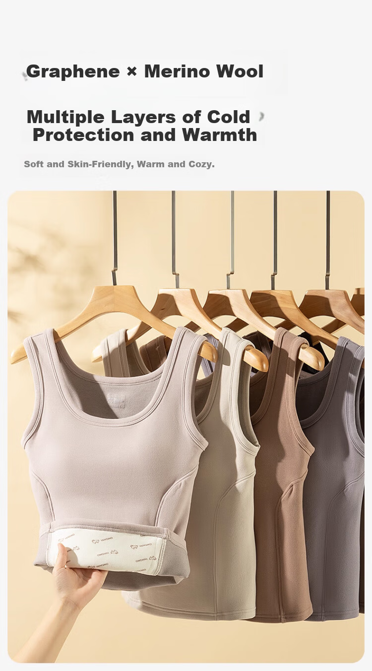 Langsha Graphene Thermal Vest for Women with Built-in Chest Pad, Autumn and Winter Fleece-Lined Thickened Wool Heating Base Layer Underwear 11