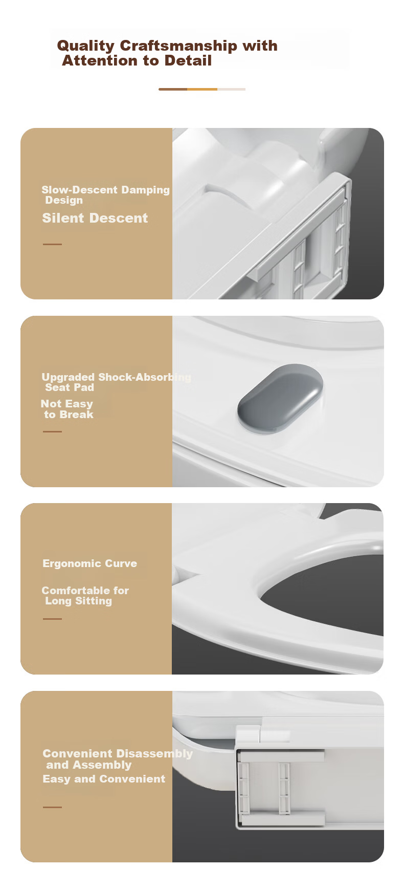 Jingmi Premium Slow-Closing Toilet Seat Universal V-Shaped Thickened Top-Mounted Toilet Lid Cushion 7006 11