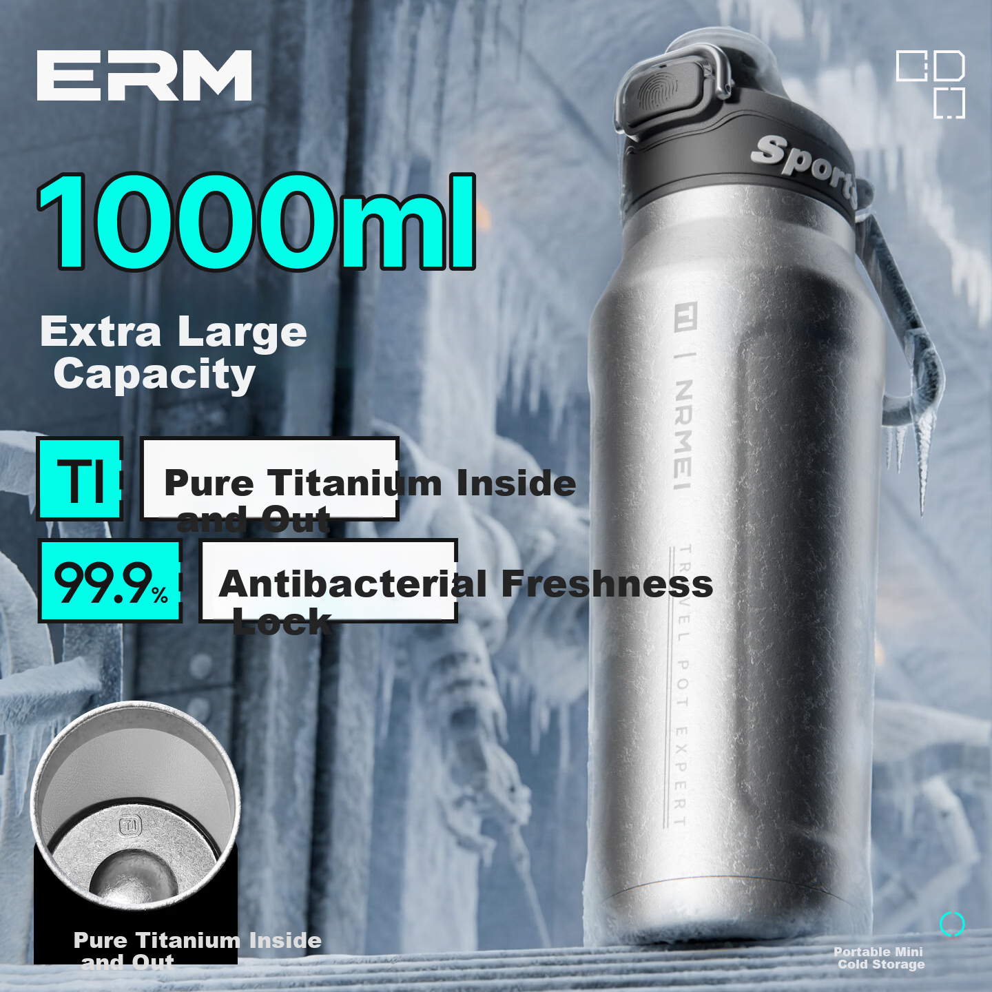 ERM Titanium Insulated Mug Men's Large Capacity 99.9% Pure Titanium Water Bottle Outdoor Cycling Sports Fitness Lightweight Cup