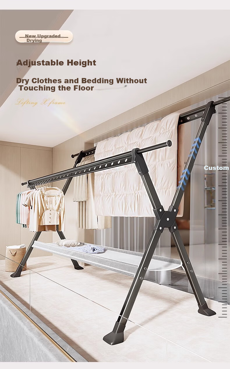 FEIDIAO Folding Adjustable Height Clothes Drying Rack Aluminum Alloy Indoor Outdoor Balcony Clothes Hanger 1