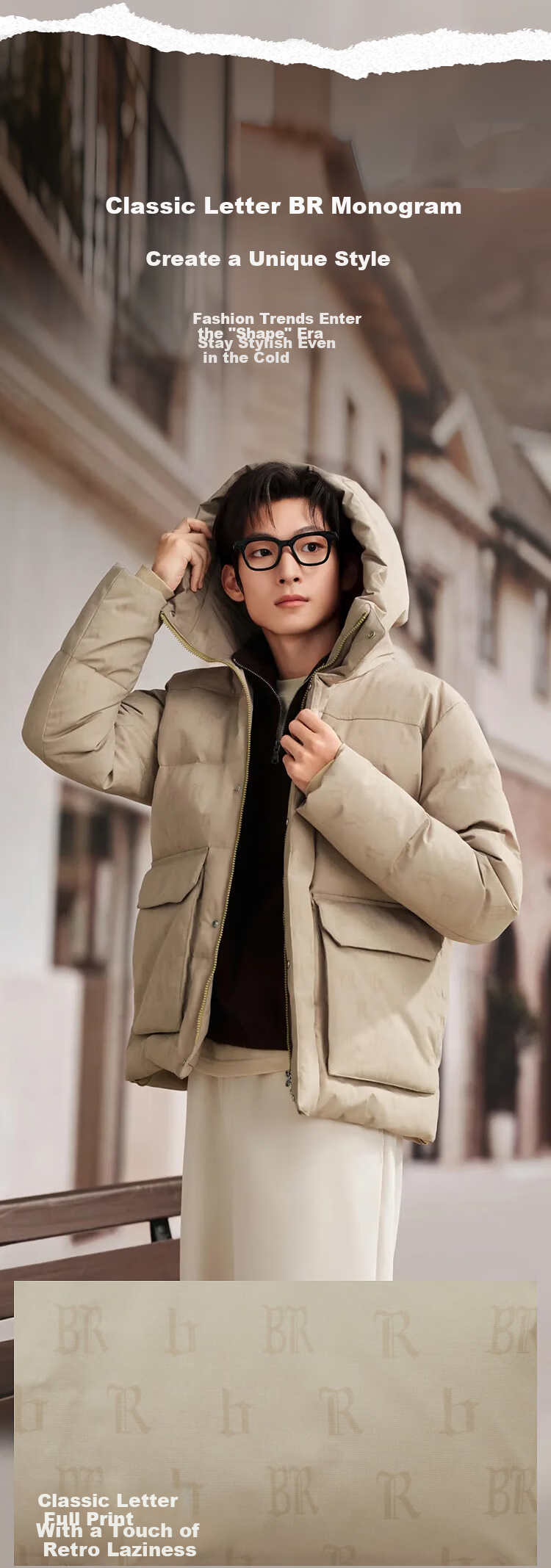 BOSIDENG Men's Off-Season 90% Down Thickened Hooded Loose Short Casual Warm Jacket 3