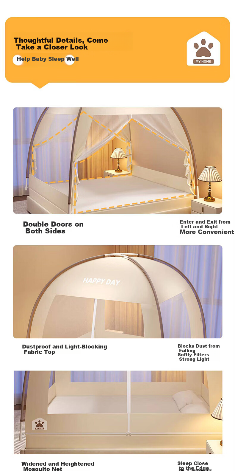 XIHAN Class A Household Mongolian Yurt Mosquito Net Double Door 1.8×2m Bed [Full Bottom Fitted Sheet, No Installation Steel Wire Frame] 12
