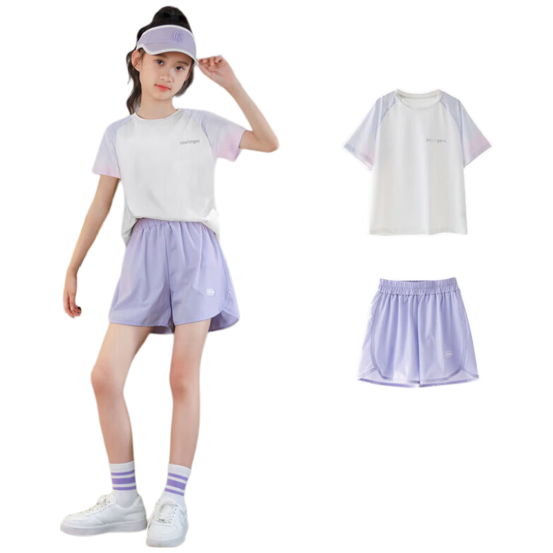 Moonkids Girls Sports Set Kids 2026 New Quick-Dry Ice Silk Shorts Badminton Training Clothes for Girls
