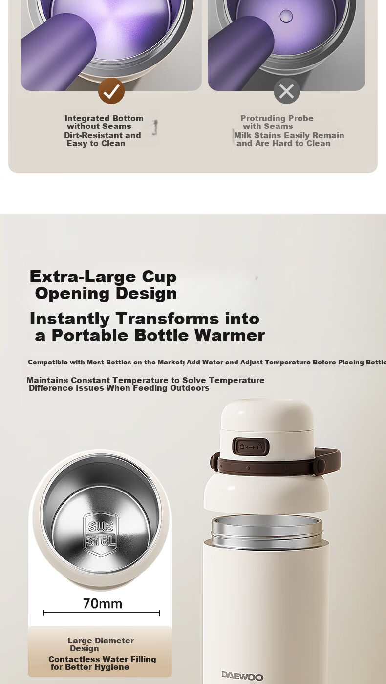 DAEWOO Wireless Portable Milk Formula Maker, Boiling Water Constant Temperature Kettle, Baby Formula Cup, Constant Temperature Cup, Children's Insulated Cup 6