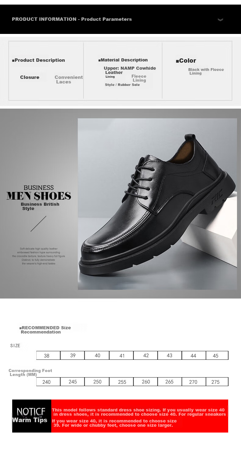 MULINSEN Top-Grain Leather Business Casual Men's Shoes, Breathable Soft-Soled Men's Work Shoes FP223219 7