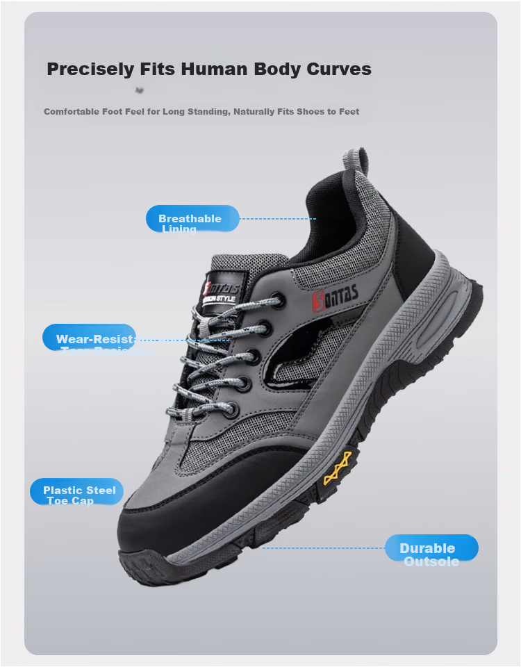 SONTAS Men's Summer Breathable Mesh Safety Shoes Anti-Smash Anti-Puncture Steel Plate Steel Toe Lightweight Ultra-Soft Work Insulated Size 40 Comfortable Ultra-Light Black All-Season Safety Shoes 5