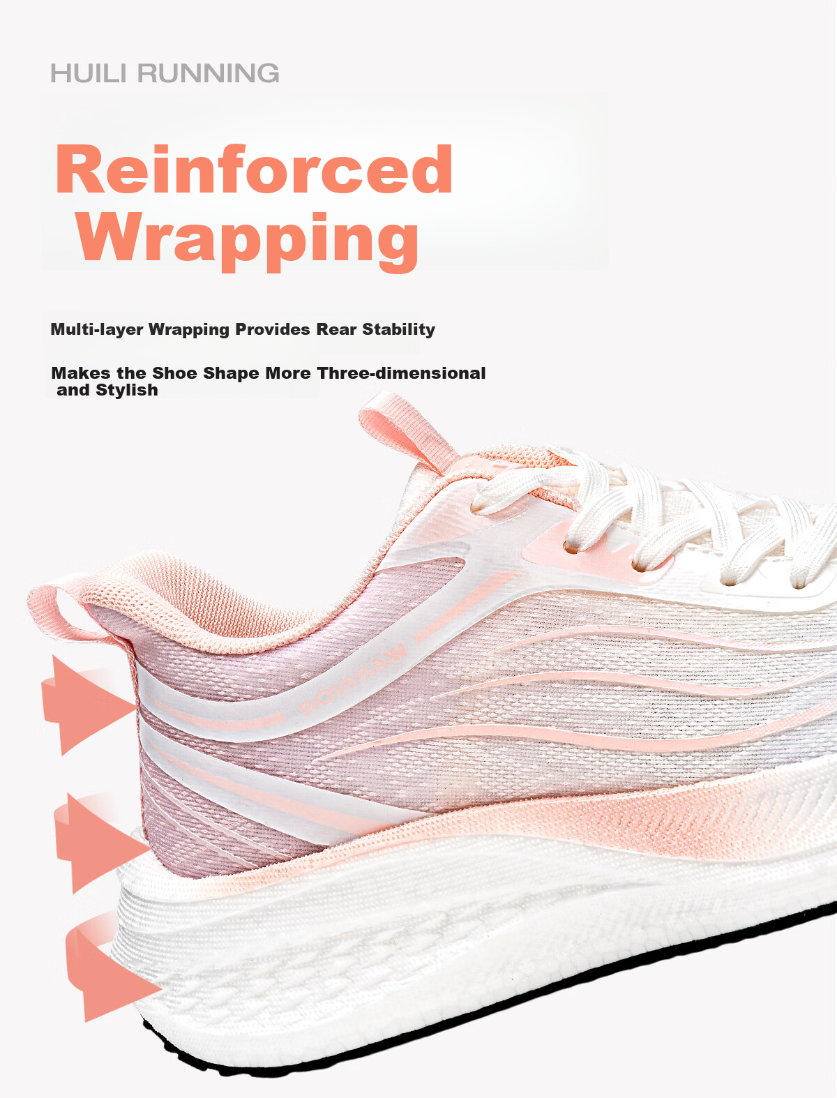 Warrior Women's Sports Shoes New Spring Mesh Breathable Thick Sole Cushioning Height Increasing Running Shoes White Pink Size 37 10