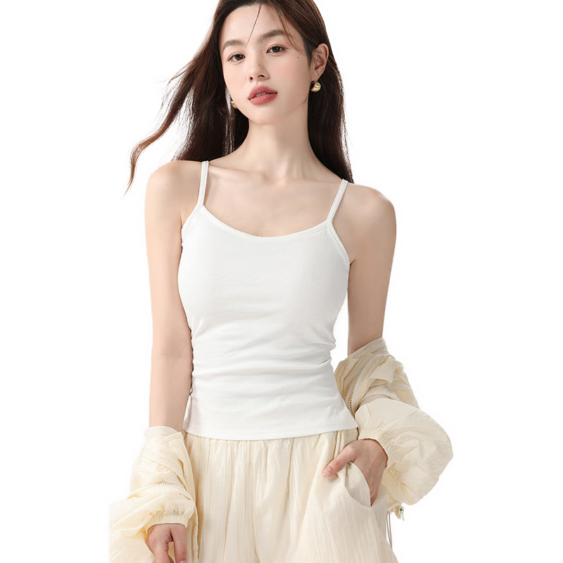 Langsha Pure Cotton Women's Summer Camisole Thin Strap Vest Slim Fit Sleeveless Top with Side Coverage and Beautiful Back Design