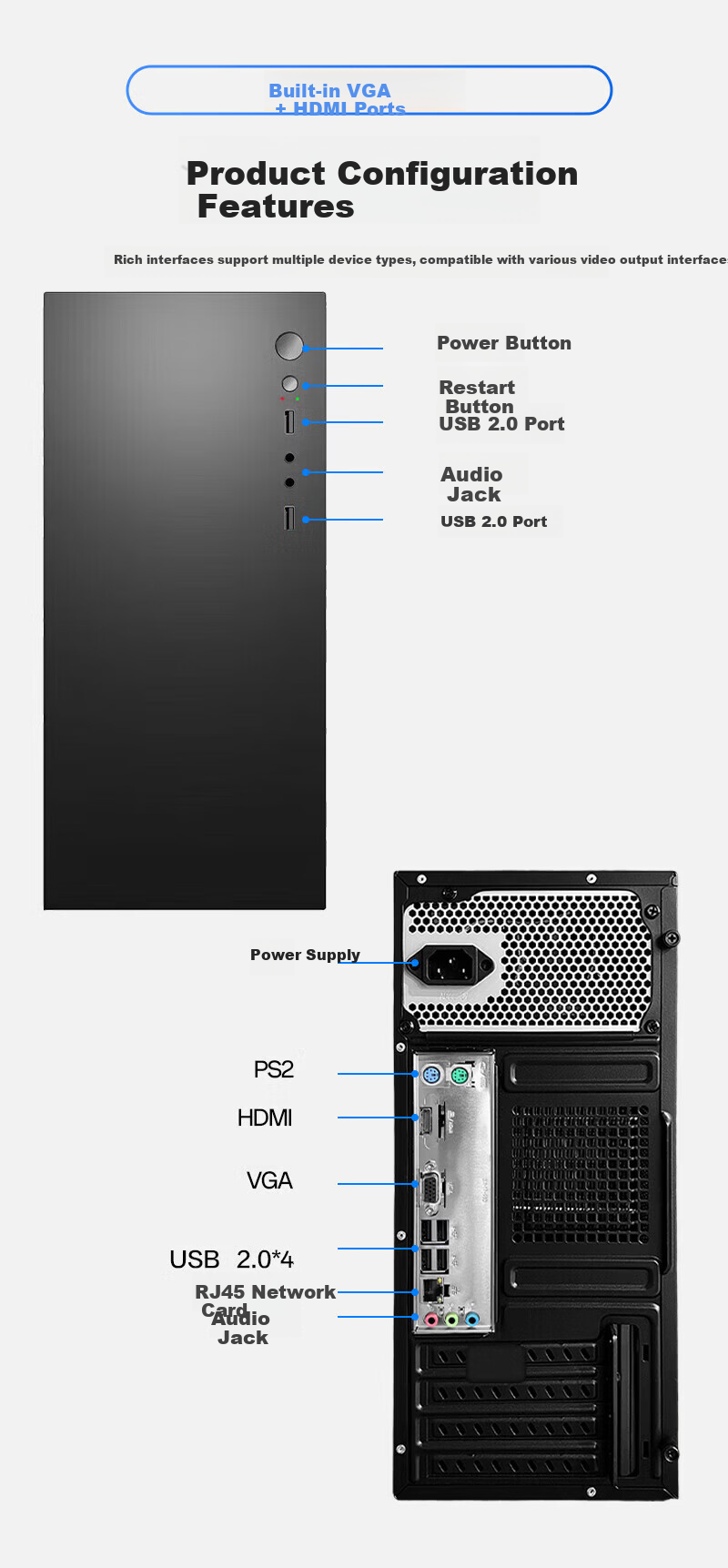 RICRSS Commercial Office Desktop Business Computer Host, Sold by JD, High Configuration (A8 8GB 256GB Dual-Band WIFI) 3