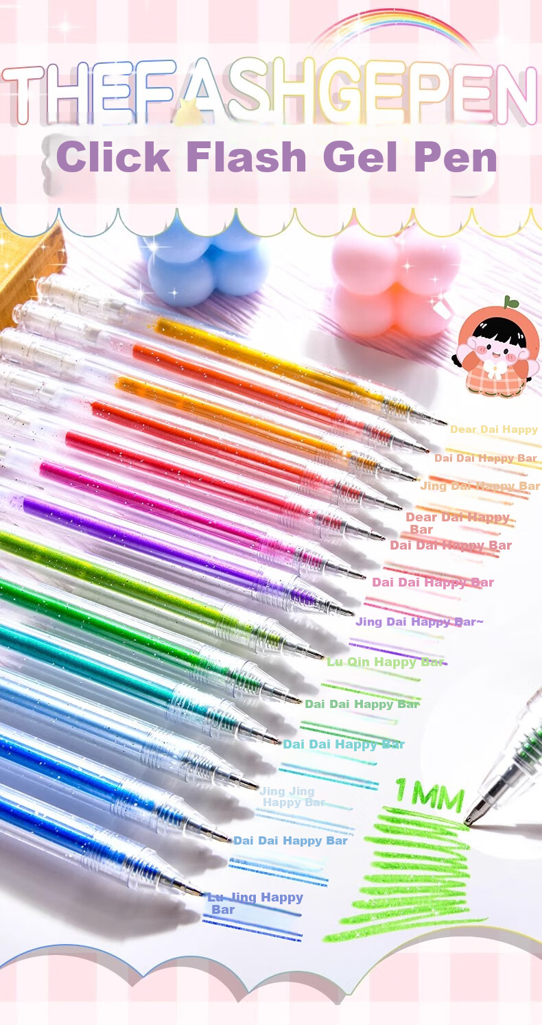 Mingyu Glitter Gel Pen Fluorescent Highlighter Colorful Shiny Highlighting Sand Pen Pearlescent Watercolor Pen Sparkling Glitter Marker Glowing Birthday Gift School Essential 12 Colors 1