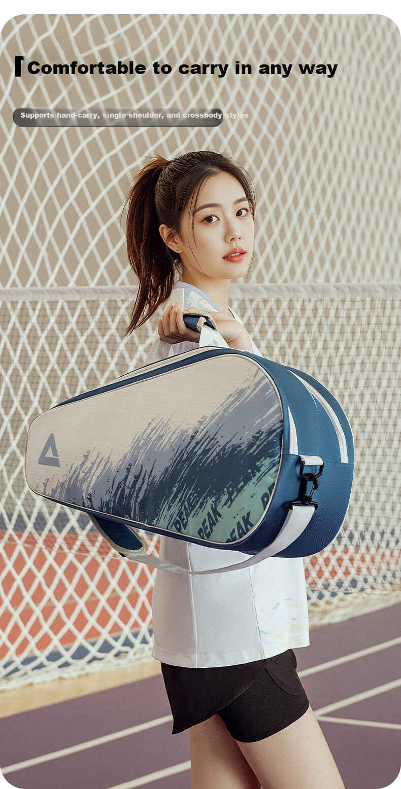 Peak Badminton Bag Handheld Shoulder Double Shoulder Crossbody Outdoor Large Capacity Multifunctional White Blue 3