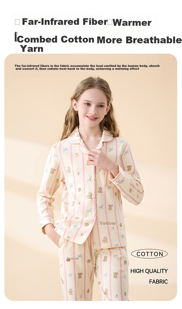 Hodo Children's Pajama Cardigan 100% Cotton Spring Autumn Long Sleeve Class A Big Kids New Girls Long Sleeve Homewear Set 6
