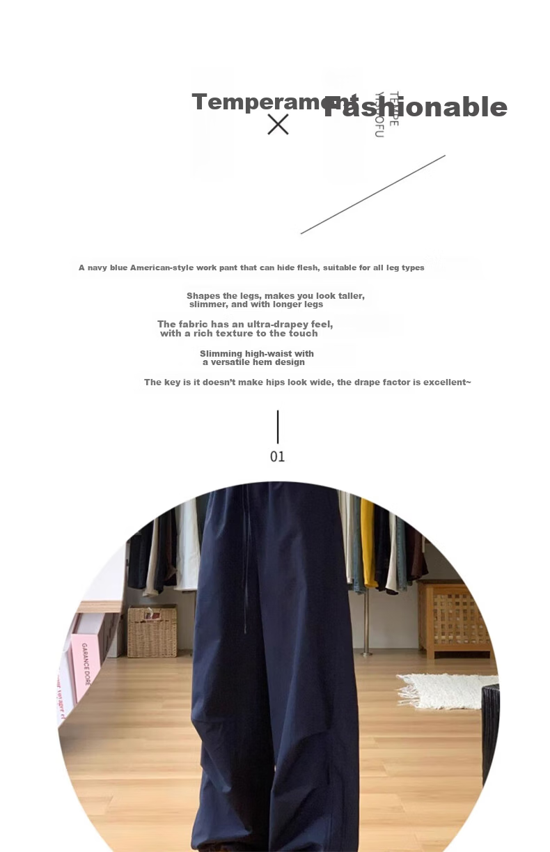 Langsha Women's Navy Blue Work Pants Spring 2026 New Loose High Waist Straight Slim Casual American Quick-Dry Wide-Leg Pants 2