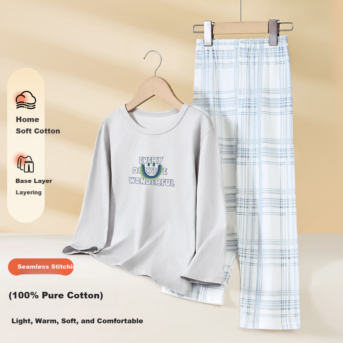 Yiershuang Boys' Long Sleeve Pajama Set Kids' Homewear Teen Boys' Round Neck Comfortable Long Sleeve Top and Pants