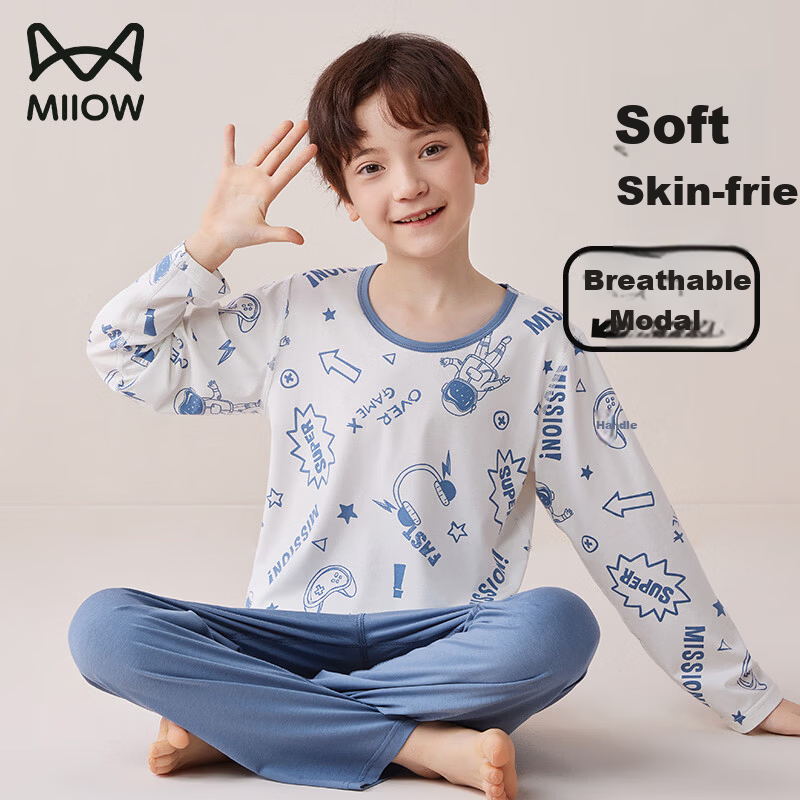 Miiow Boys' Modal Summer Long Sleeve Pajama Set Kids' Homewear Music Space 120