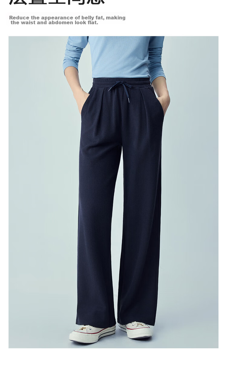 Giordano Women's Waffle Knit Loose Fit Sweatpants with Pleats, Drawstring Elastic Waist Casual Wide Leg Pants 13416251 6