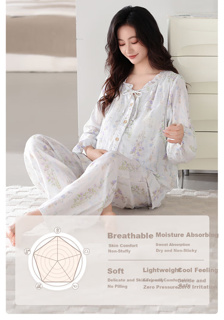 JOYNCLEON Summer Thin Bamboo Cotton Maternity Pajamas Postpartum Nursing Hospital Gown with Chest Pads Homewear Blue L Jyz157092 2