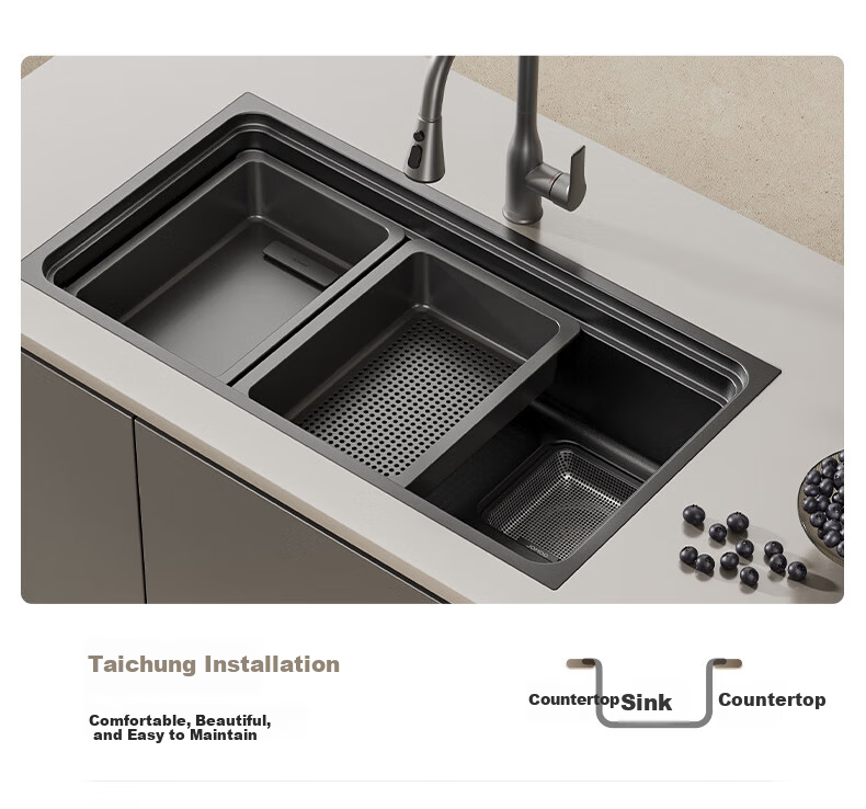JOMOO Magician Kitchen Sink 304 Stainless Steel Large Single Bowl Black Titanium Forged Texture Narrow Edge Undermount Sink 29