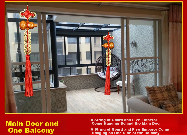 Feng Shui Pavilion Five Emperor Coins Door-to-Door Hanging Peach Wood Gourd Copper Coin Decoration for Main Door Bedroom Bathroom 11