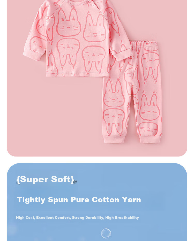 Doxiluka Children's Underwear Set Boys and Girls Baby Autumn Clothes Separate Pajamas Rabbit Fantasy [Pink] 130 3