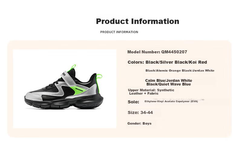 QIAODAN Boys Running Shoes Children's Leather Velcro Sports Shoes Autumn Winter Big Kids Black/Silver Size 40 11