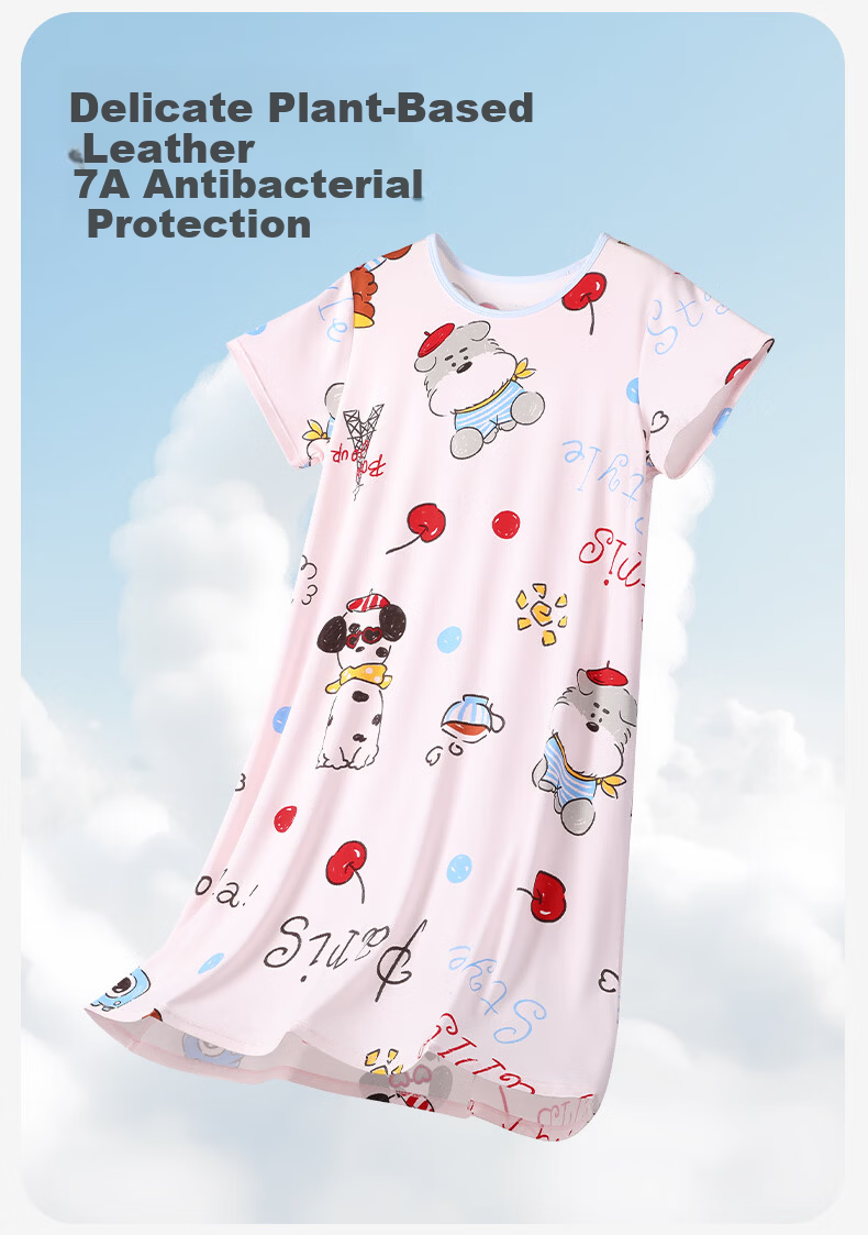Jiusuibian Miiiiichan Collaboration Children's Nightgown Girls' Spring Summer Lightweight Cartoon Home Dress Big Kids Short Sleeve Dress 3